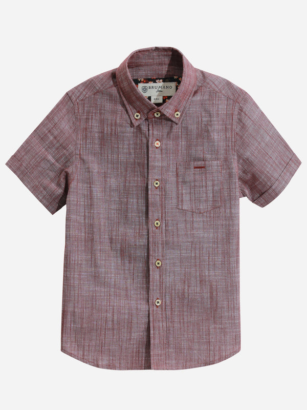 Burgundy Slub Textured Half Sleeve Shirt