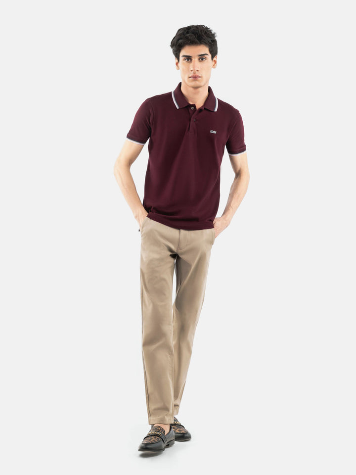 Burgundy Pique Polo With Tipping Collar Brumano Pakistan