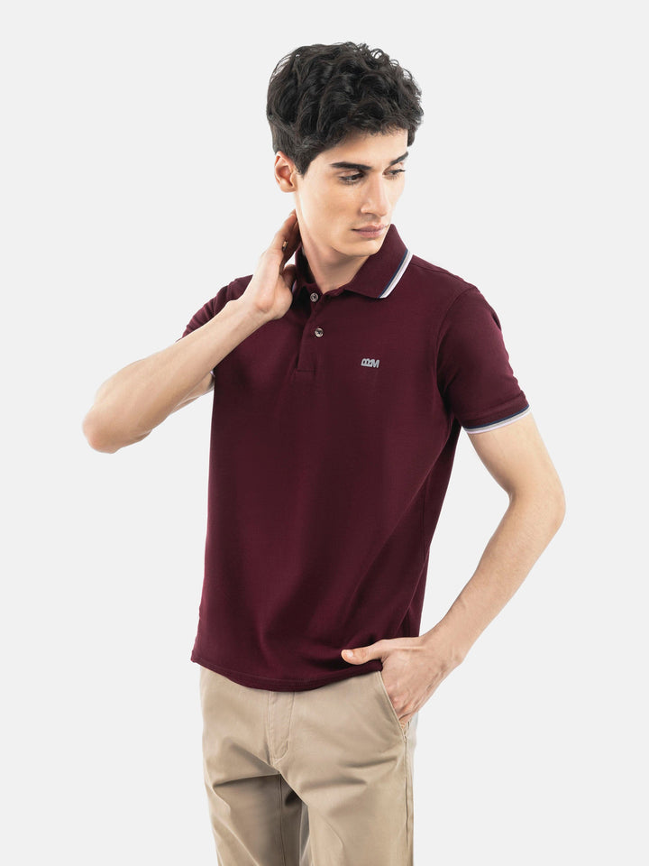 Burgundy Pique Polo With Tipping Collar Brumano Pakistan