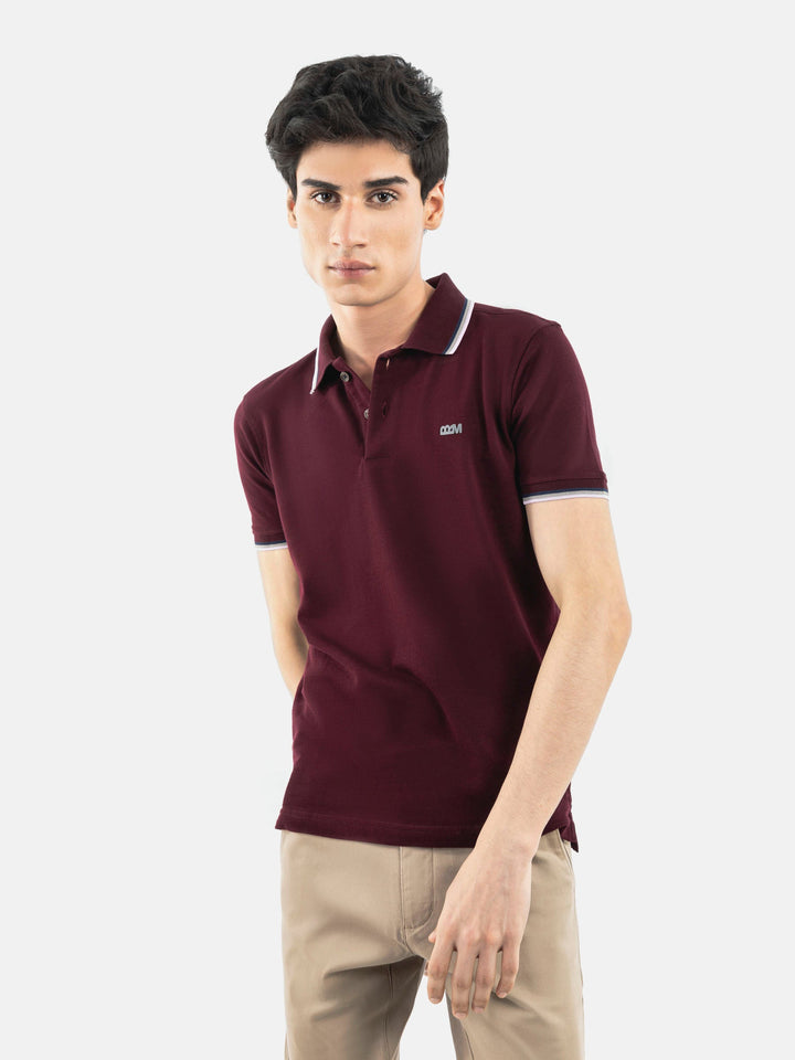 Burgundy Pique Polo With Tipping Collar Brumano Pakistan