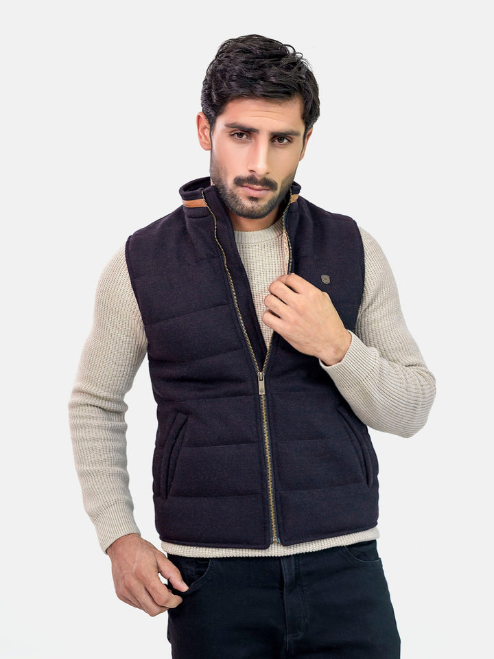 Burgundy Wool Structured Sleeveless Quilted Jacket - Limited Edition Brumano Pakistan