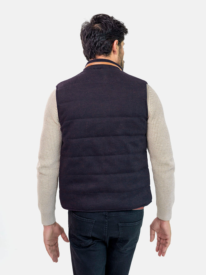 Burgundy Wool Structured Sleeveless Quilted Jacket - Limited Edition Brumano Pakistan