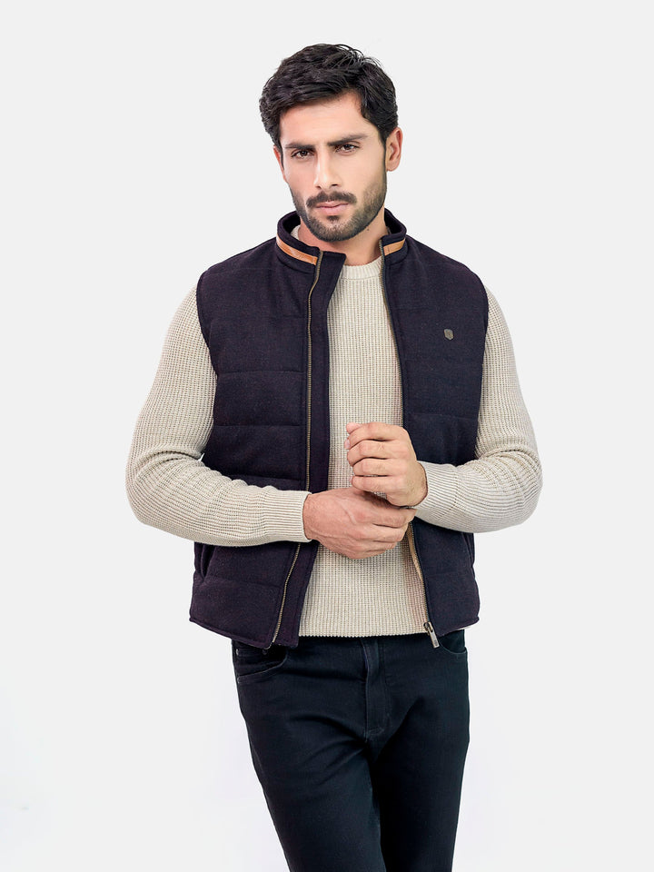 Burgundy Wool Structured Sleeveless Quilted Jacket - Limited Edition Brumano Pakistan