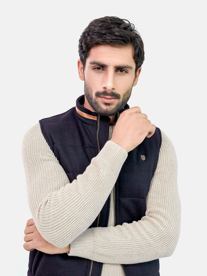 Burgundy Wool Structured Sleeveless Quilted Jacket - Limited Edition Brumano Pakistan