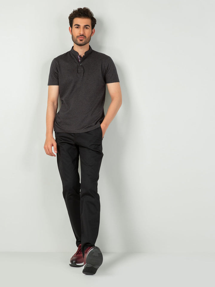 Charcoal Herringbone Mao Collar Polo Shirt Brumano Pakistan