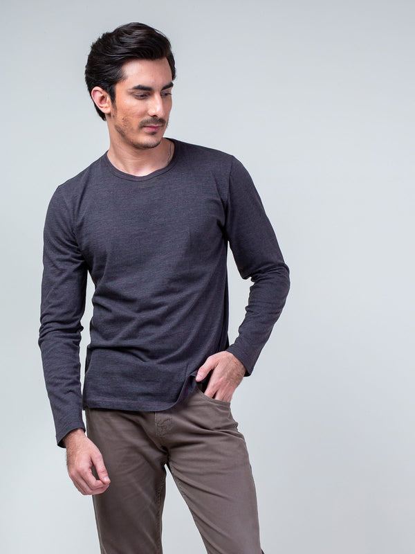 Charcoal & Purple Long Sleeve T-Shirt Brumano Pakistan