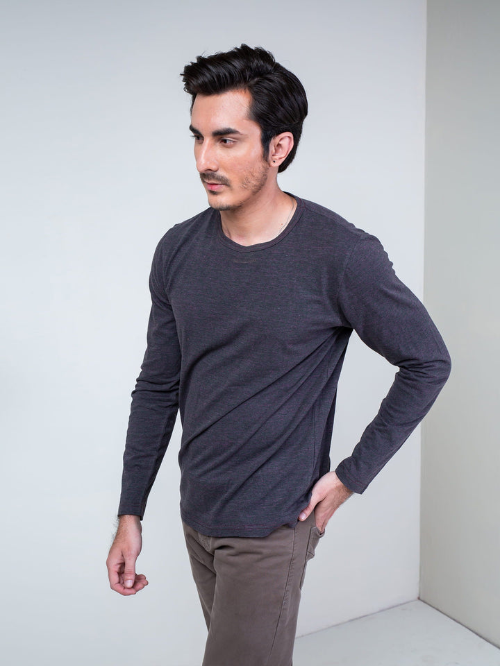 Charcoal & Purple Long Sleeve T-Shirt Brumano Pakistan