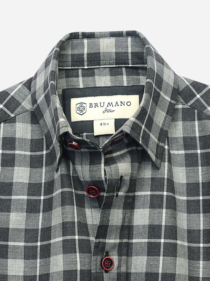 Dark Grey Checkered Long Sleeve Shirt Brumano Pakistan