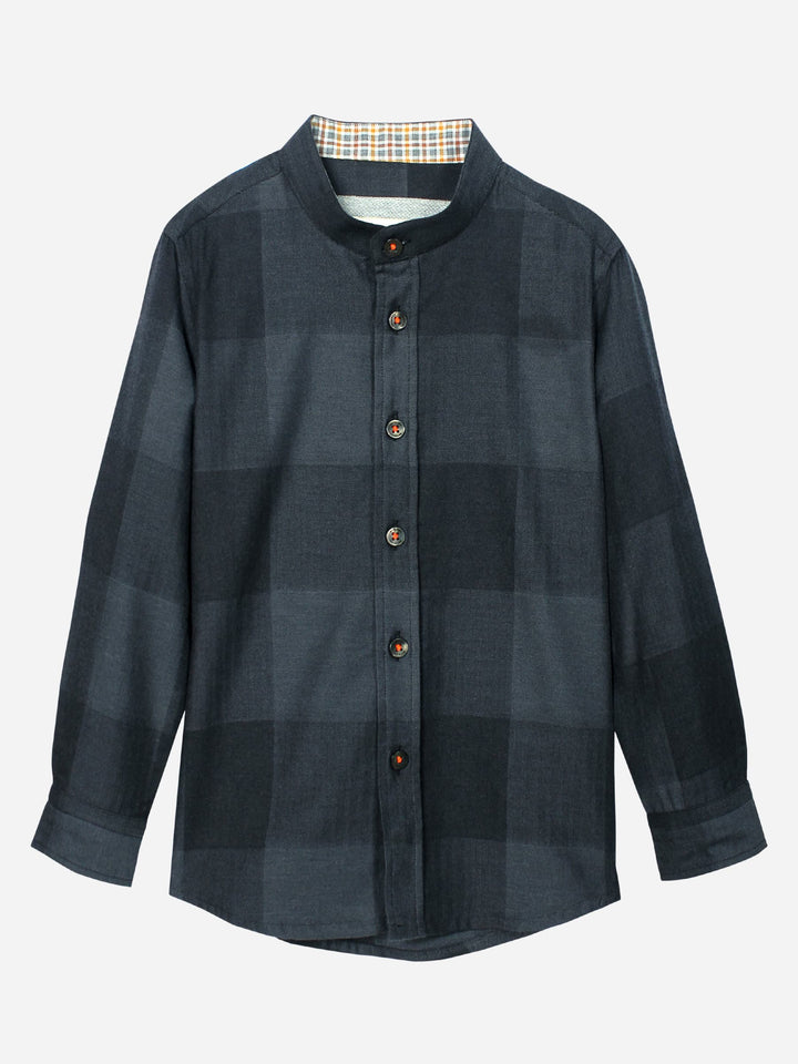 Dark Grey Checkered Mao Collar Casual Shirt