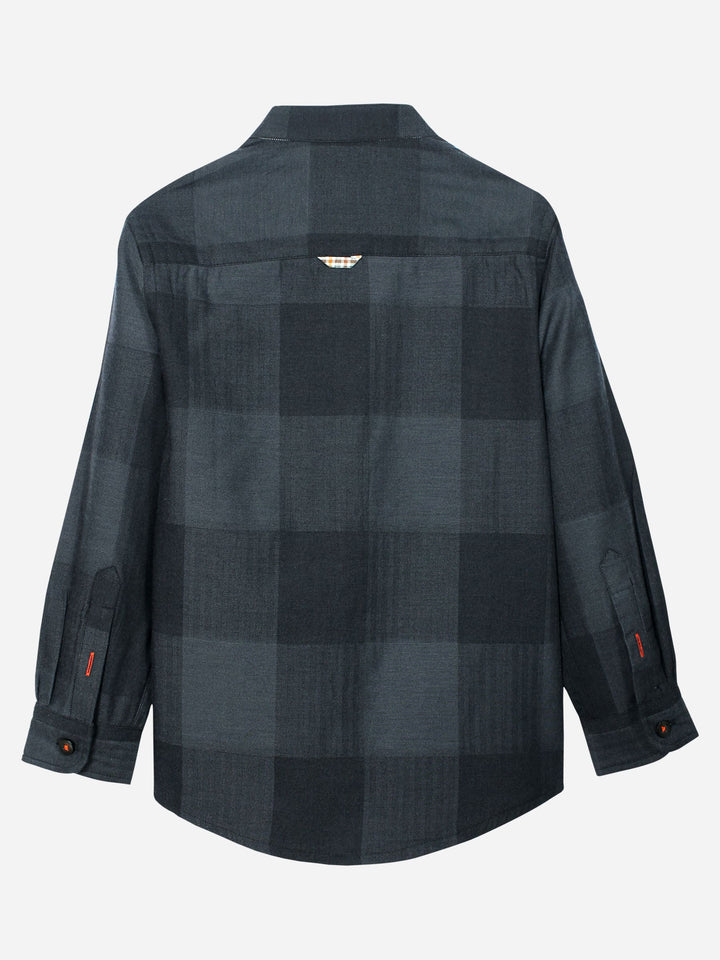 Dark Grey Checkered Mao Collar Casual Shirt