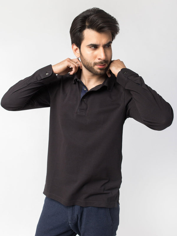 Full Sleeve Black Pima Polo Shirt