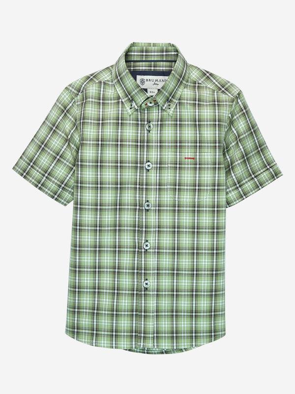 Green Brown Half Sleeve Casual Check Shirt Brumano Pakistan