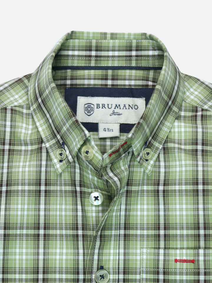 Green Brown Half Sleeve Casual Check Shirt Brumano Pakistan