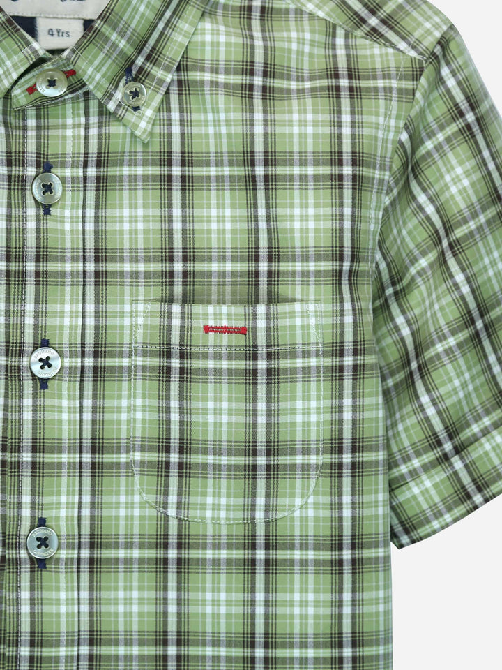 Green Brown Half Sleeve Casual Check Shirt Brumano Pakistan