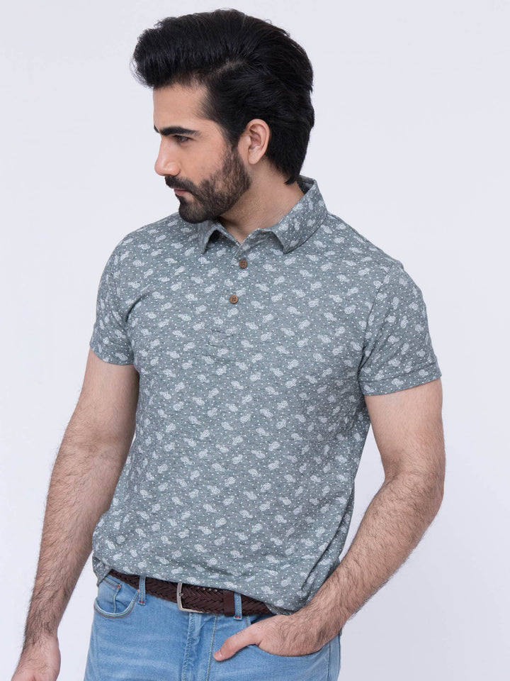 Green Printed Polo Shirt