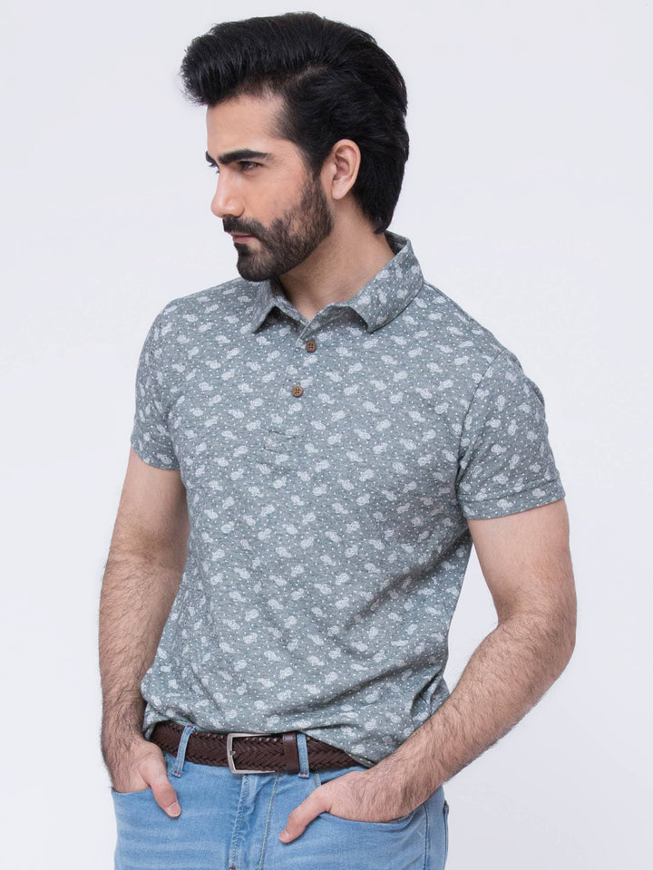 Green Printed Polo Shirt