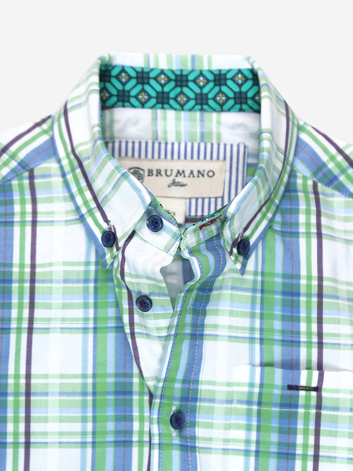 Green Seer-sucked Casual Check Shirt Brumano Pakistan