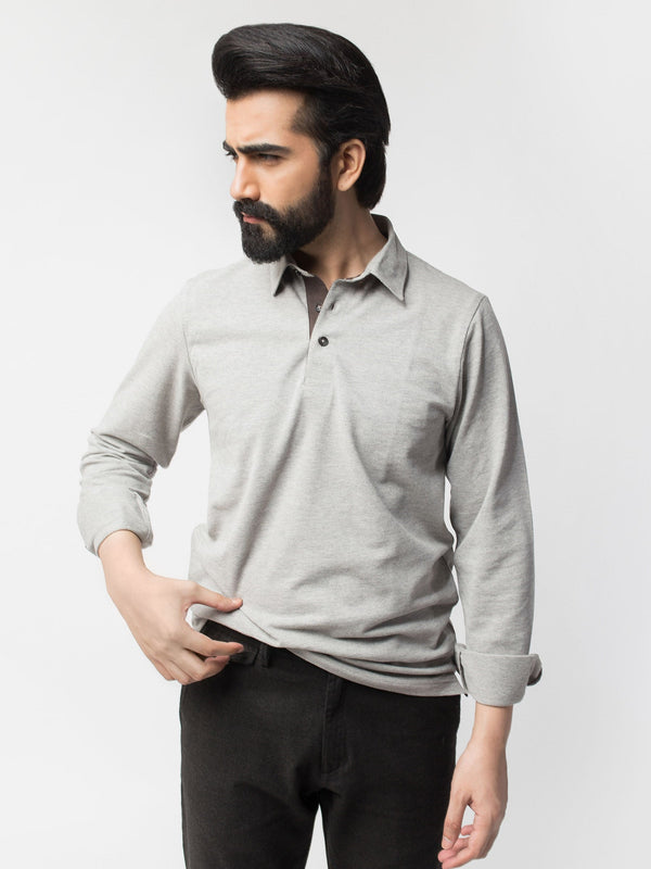 Full Sleeve Grey Polo Shirt