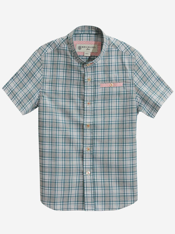 Grey Gingham Mao Collar Casual Shirt