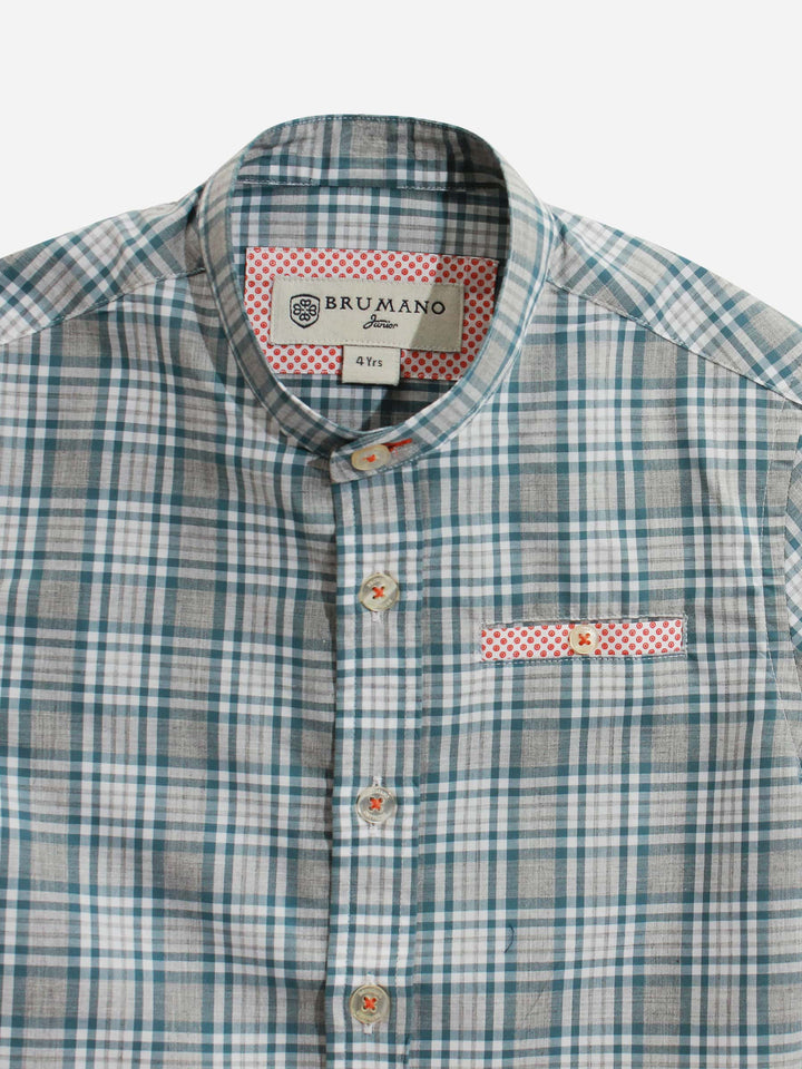 Grey Gingham Mao Collar Casual Shirt