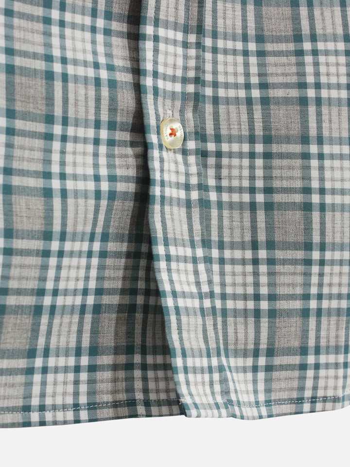 Grey Gingham Mao Collar Casual Shirt