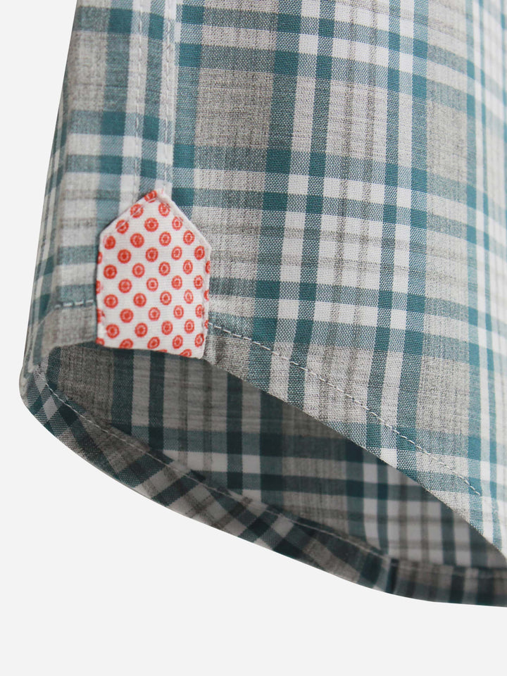 Grey Gingham Mao Collar Casual Shirt