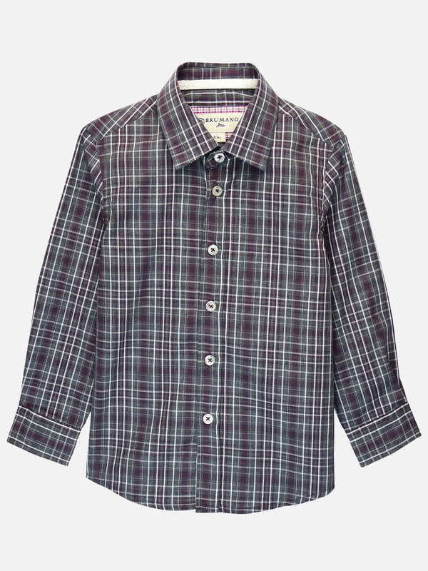 Grey & Purple Casual Check Shirt Brumano Pakistan