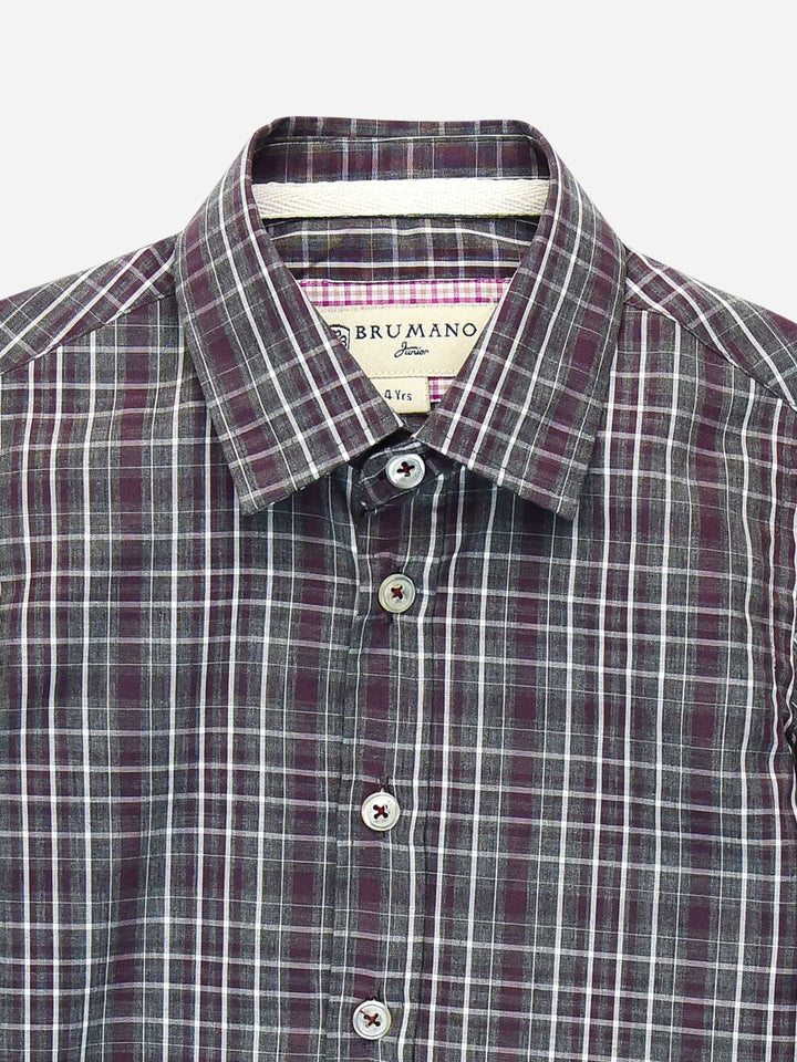 Grey & Purple Casual Check Shirt Brumano Pakistan