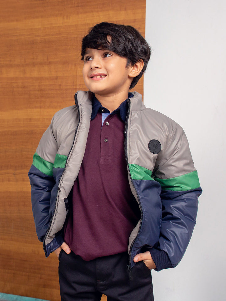 Grey & Blue Casual Puffer Jacket Brumano Pakistan