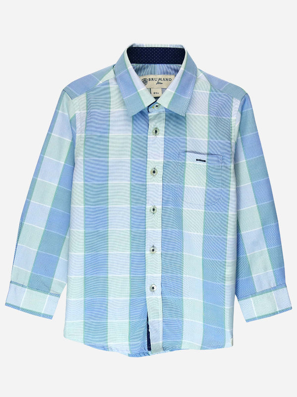 Light Blue & Green Casual Check Shirt Brumano Pakistan