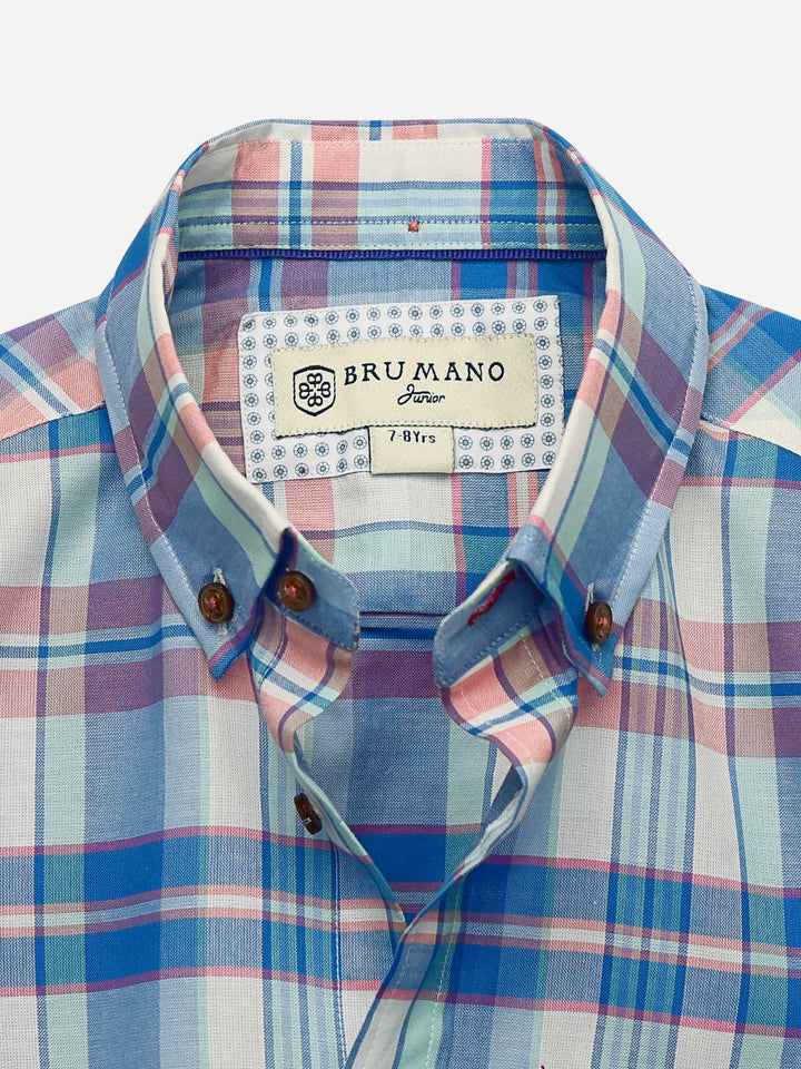 Light Green & Pink Checkered Short Sleeve Shirt Brumano Pakistan