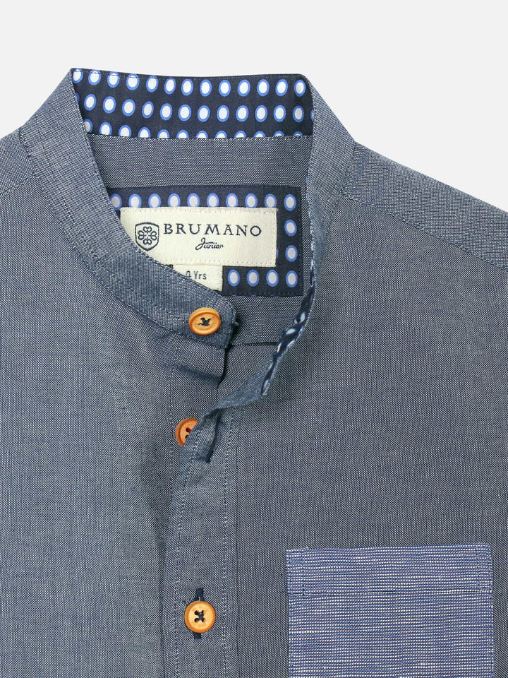 Mao Collar Casual Shirt With Contrasting Pocket