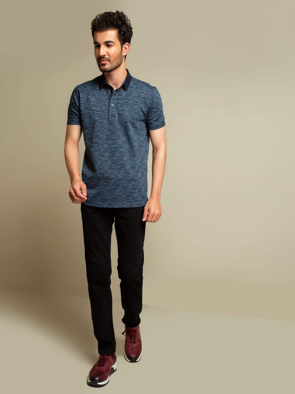 Navy Blue Dobby Mercerized Polo Shirt