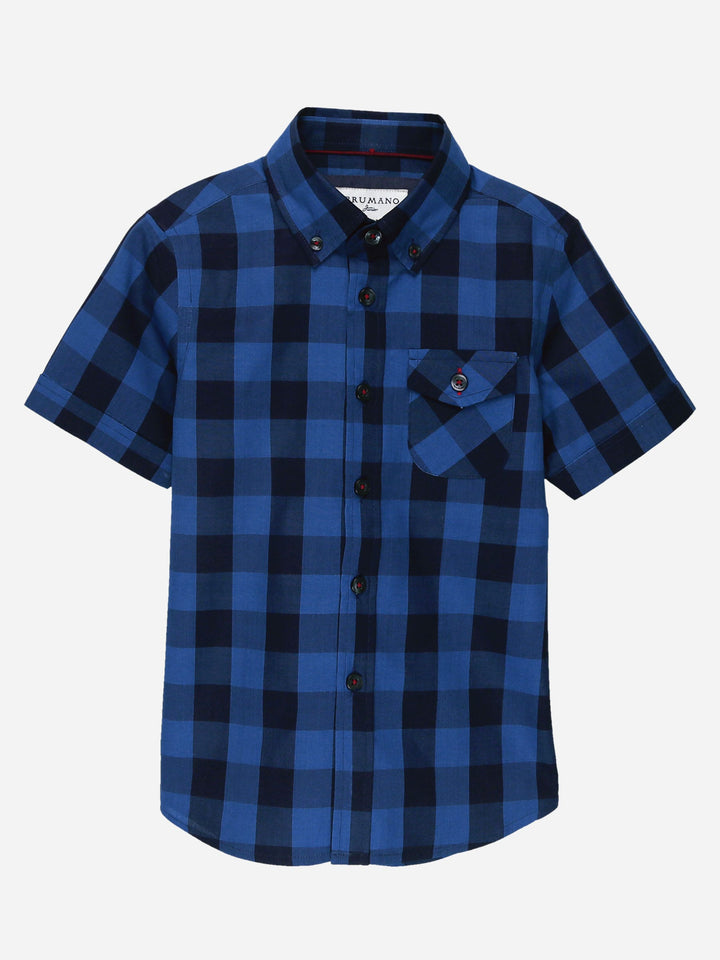 Navy Blue Half Sleeve Casual Check Shirt Brumano Pakistan