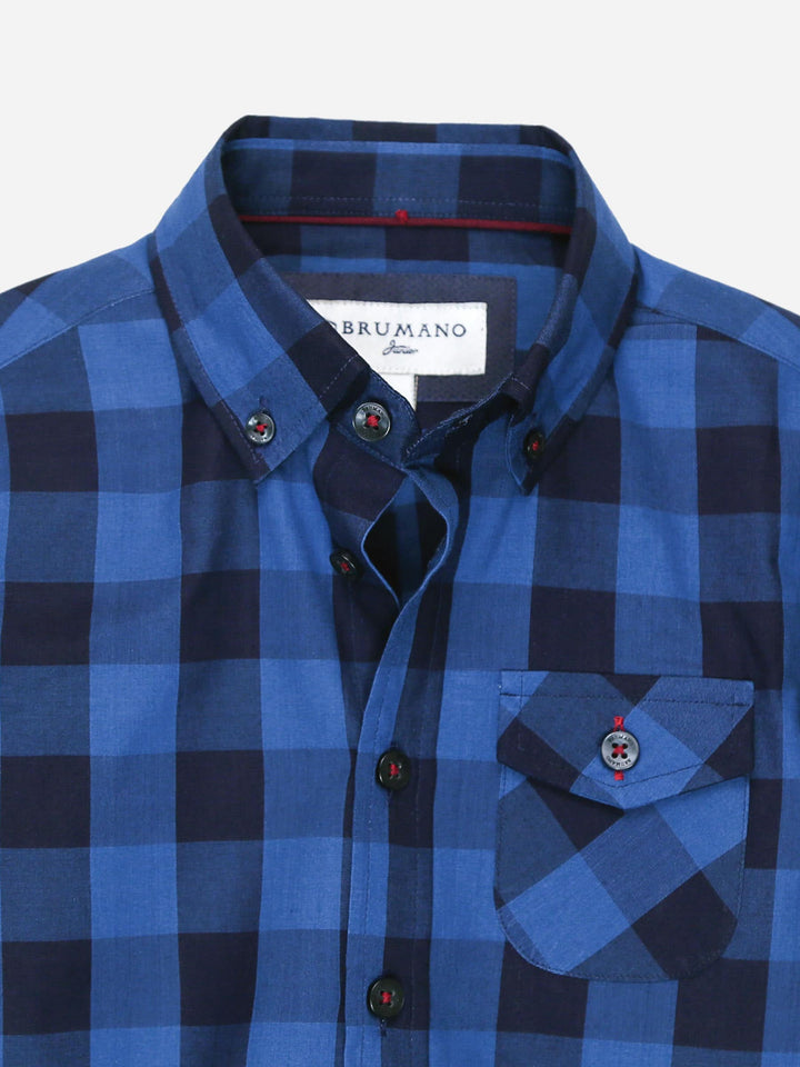 Navy Blue Half Sleeve Casual Check Shirt Brumano Pakistan