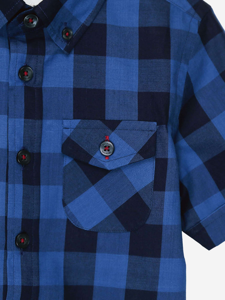 Navy Blue Half Sleeve Casual Check Shirt Brumano Pakistan