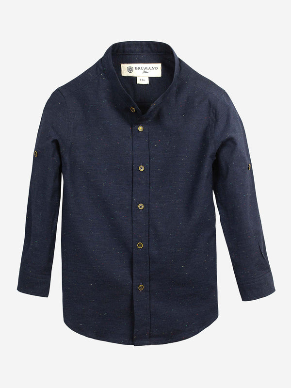 Navy Blue Mao Collar Shirt