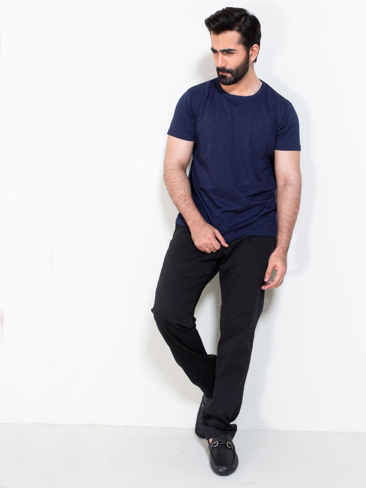 Navy Blue Slub Textured T-Shirt