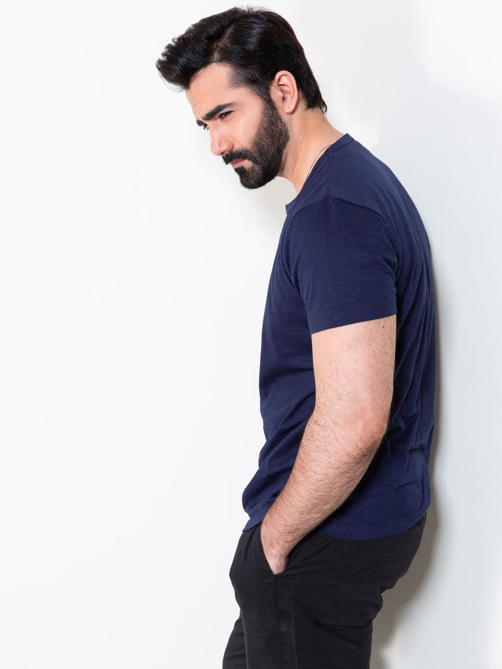 Navy Blue Slub Textured T-Shirt