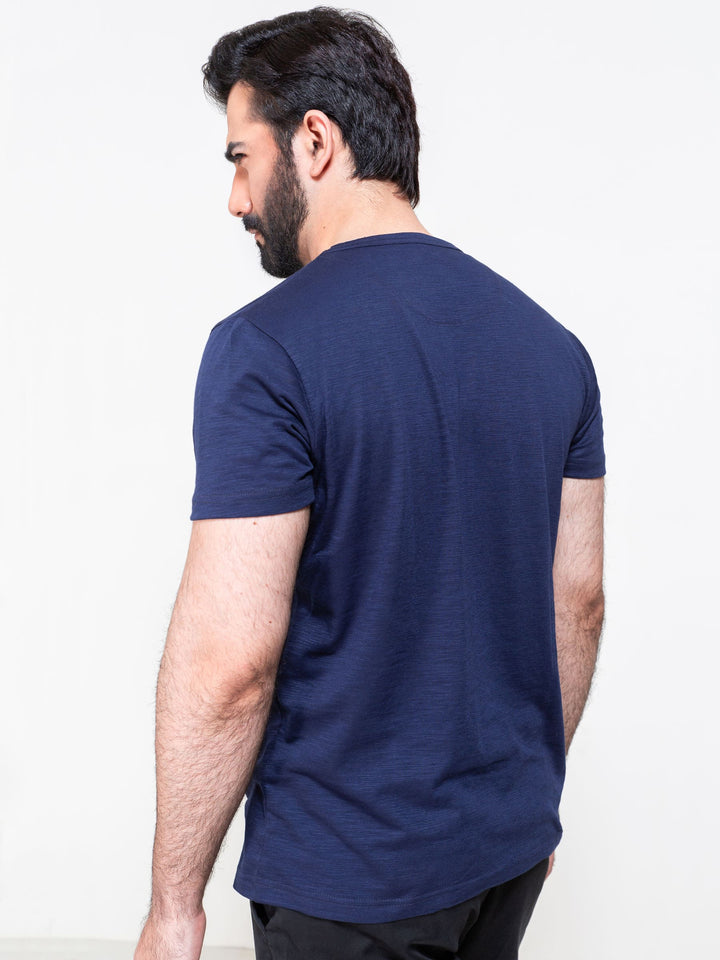 Navy Blue Slub Textured T-Shirt