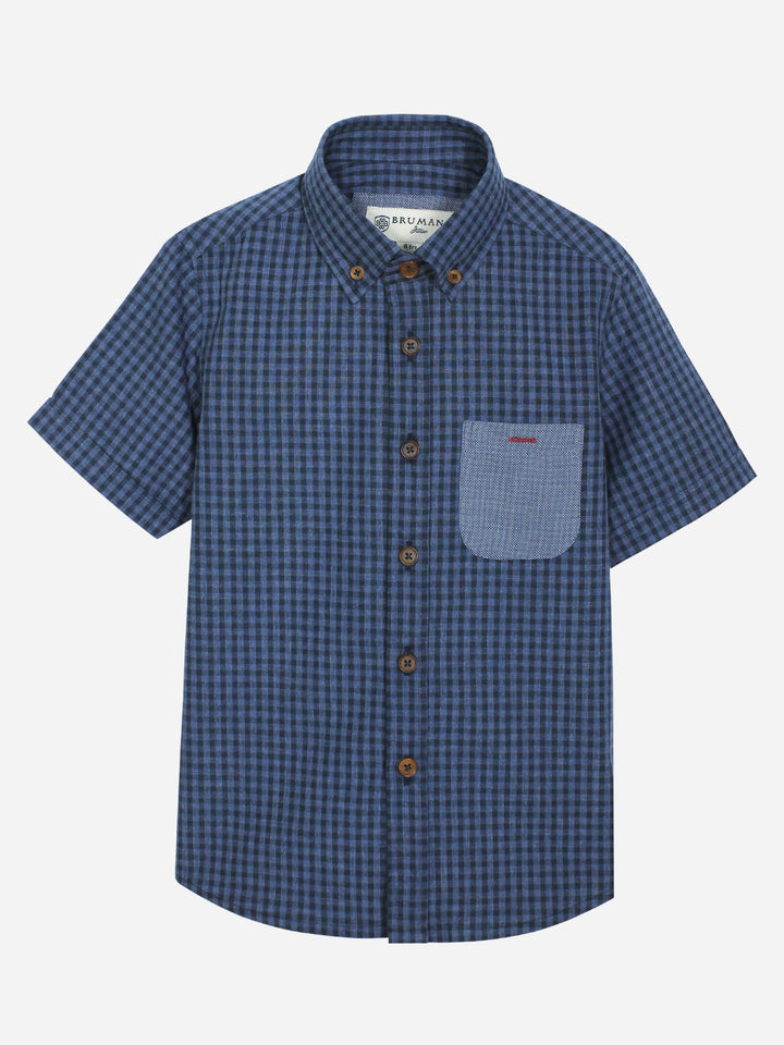 Navy Gingham Half Sleeve Casual Shirt