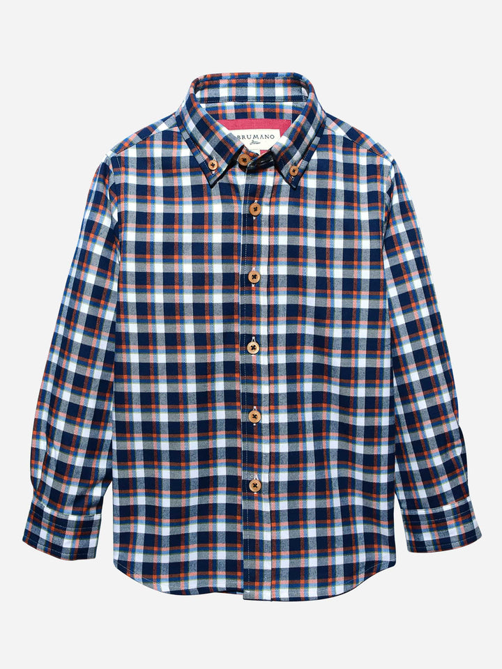 Navy & Orange Casual Flannel Check Shirt Brumano Pakistan