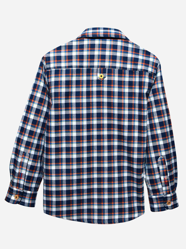 Navy & Orange Casual Flannel Check Shirt Brumano Pakistan