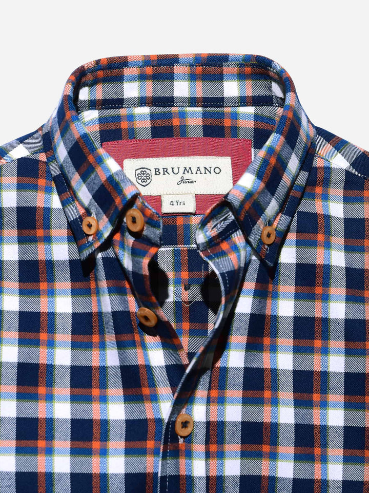 Navy & Orange Casual Flannel Check Shirt Brumano Pakistan