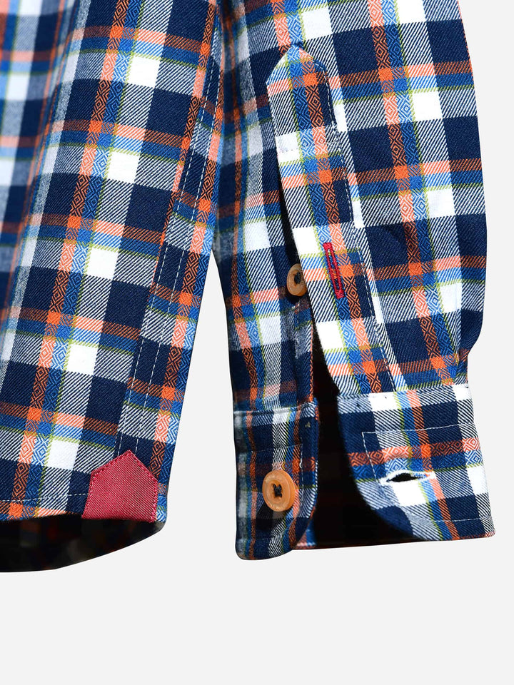 Navy & Orange Casual Flannel Check Shirt Brumano Pakistan