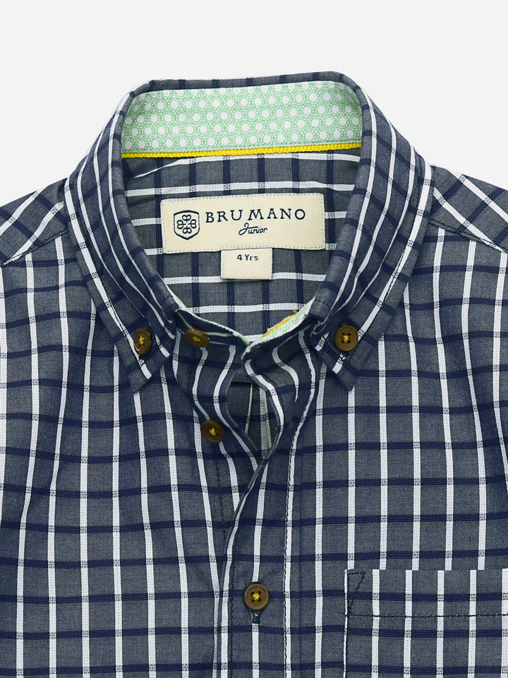 Navy & White Gingham Short Sleeve Casual Shirt Brumano Pakistan