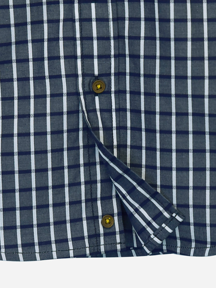 Navy & White Gingham Short Sleeve Casual Shirt Brumano Pakistan