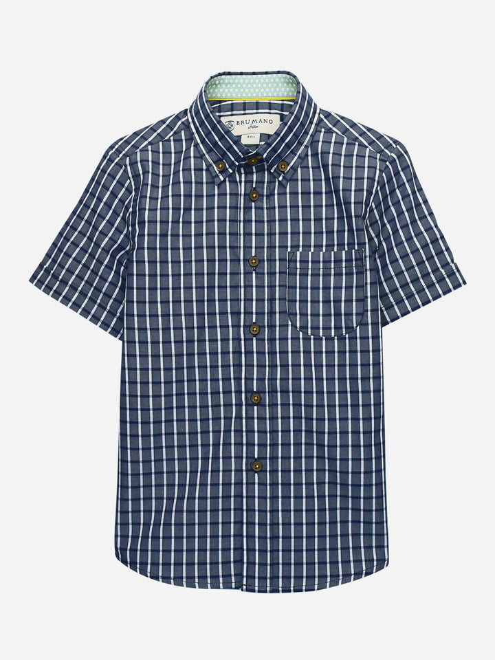 Navy & White Gingham Short Sleeve Casual Shirt Brumano Pakisan