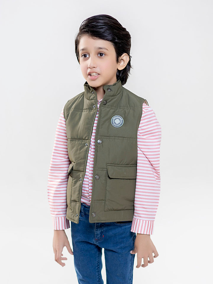 Olive Sleeveless Buttoned Casual Gilet Brumano Pakistan