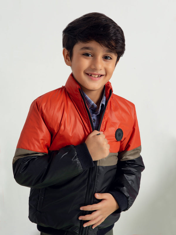 Orange & Black Casual Kids Puffer Jacket Brumano Pakistan